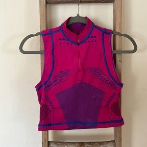 Hot pink and blue cropped workout top